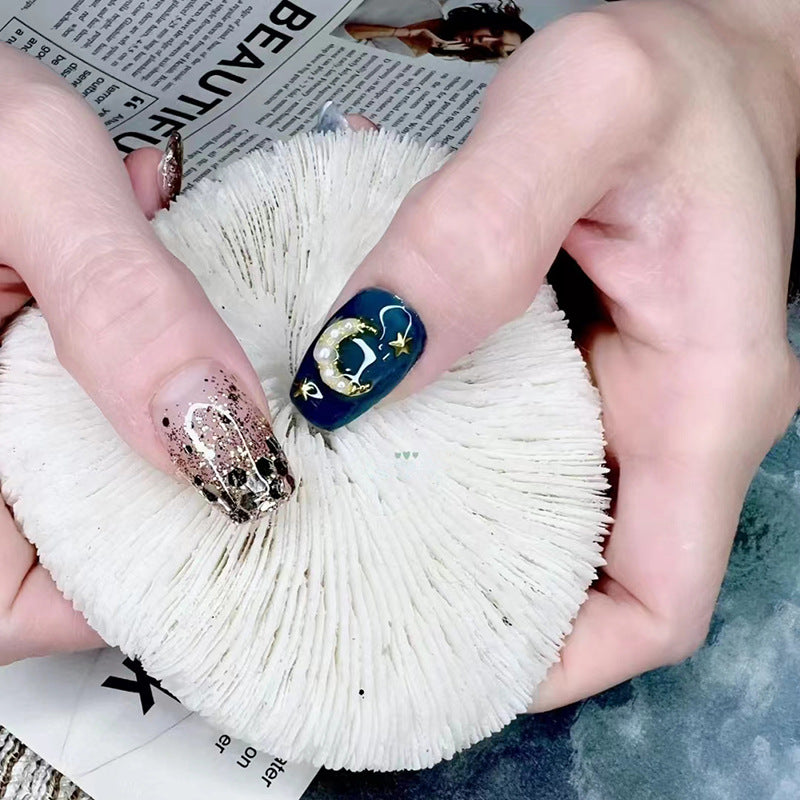 Nail art moon decorations with 3D inlaid diamonds, alloy rhinestones, pearls, gold and silver moons DIY Decorative nail art rhinestones Secondary image