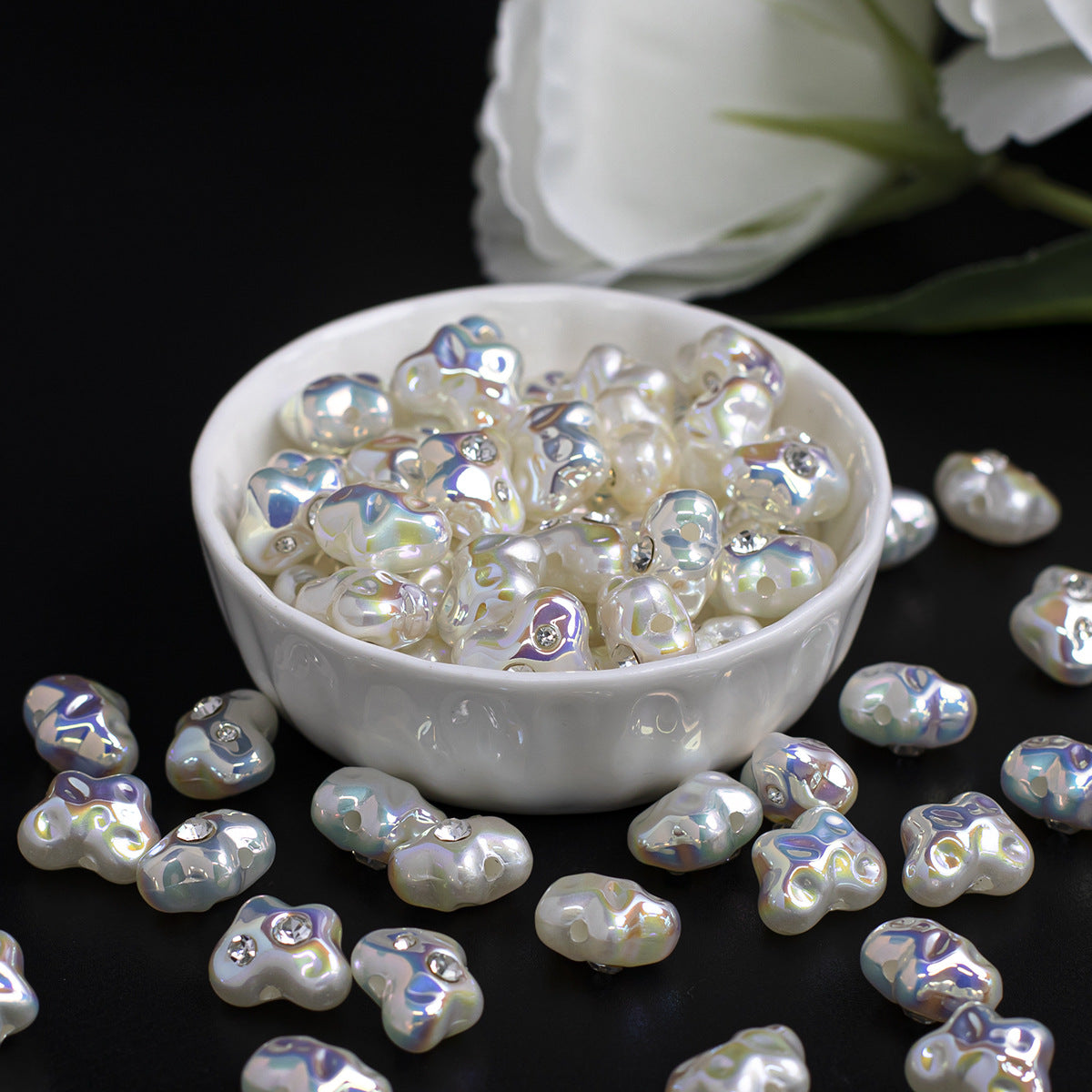 Leng Yuezhen Imitation Pearl Baroque Butterfly Beads with Rhinestones, Irregular Shape, Electroplated, with Through Hole diy Bracelet Accessories Secondary image