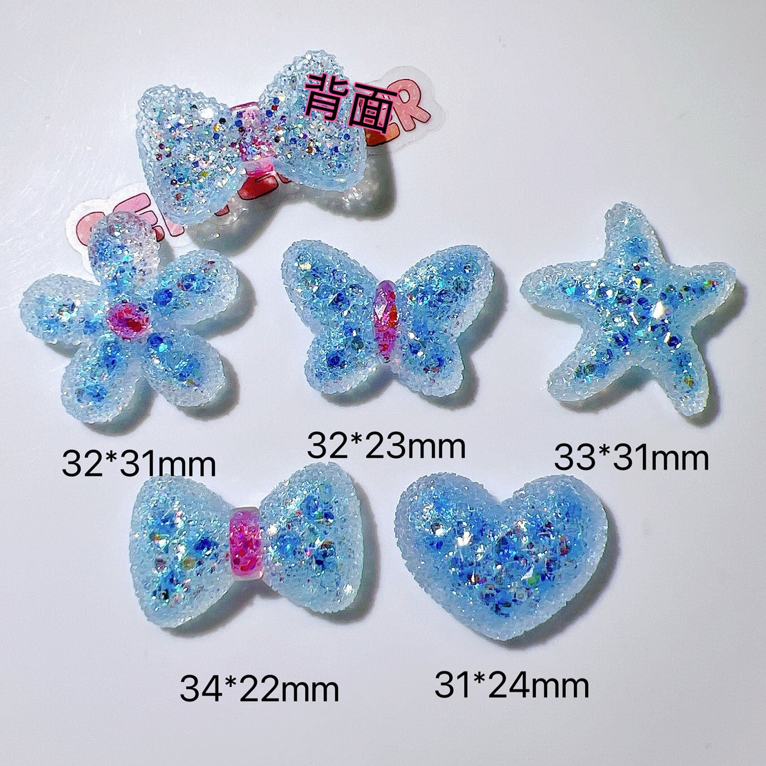 diy Decorative shoe charms, water bottle stickers, cream glue hair accessories ab Glittery blue stars and hearts Secondary image