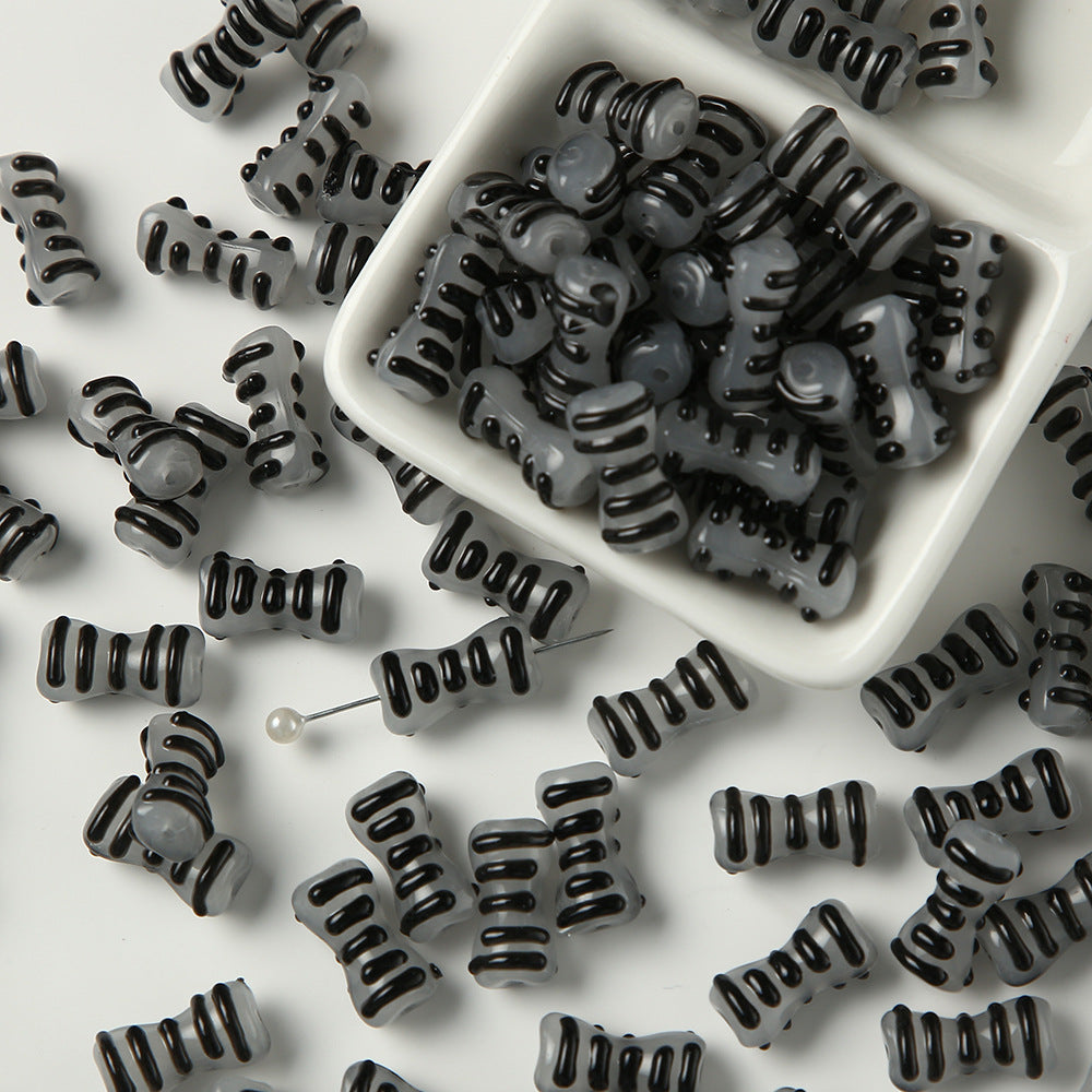 Korean-style glass enamel bone beads with playful stripes and polka dots   DIY Materials for handmade beaded bracelets and necklaces Secondary image