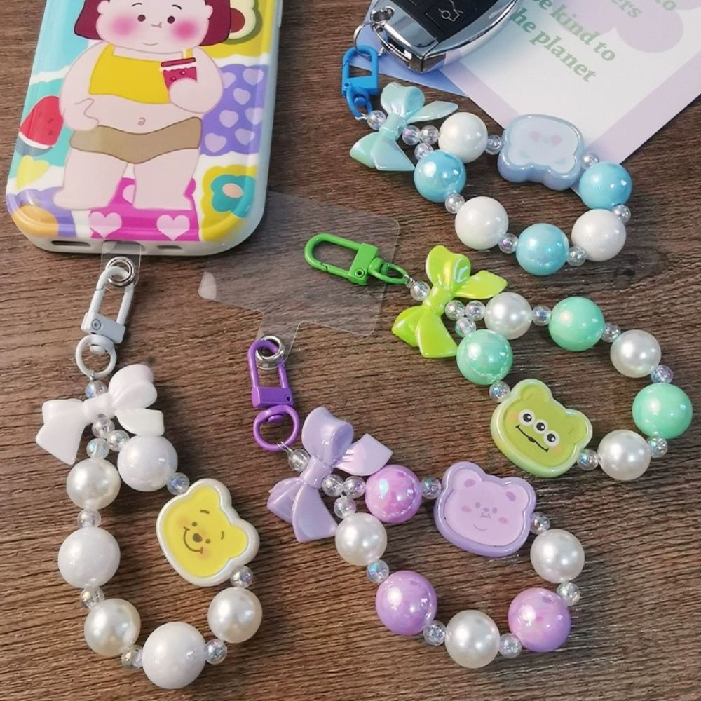 漫画かわいいクマの電話チェーンペンダントキャンディカラー車のリモコンキーチェーンビーズストリング吊り下げ装飾電話紛失防止ロープ サブ画像