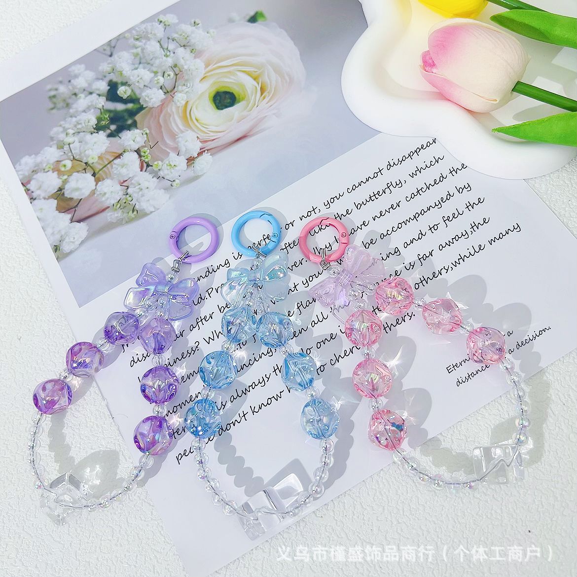 高透明イチジク電話チェーンペンダント、キャンディーカラービーズストリングキーホルダー、イヤホンケースの装飾、クリエイティブカップルアクセサリー サブ画像