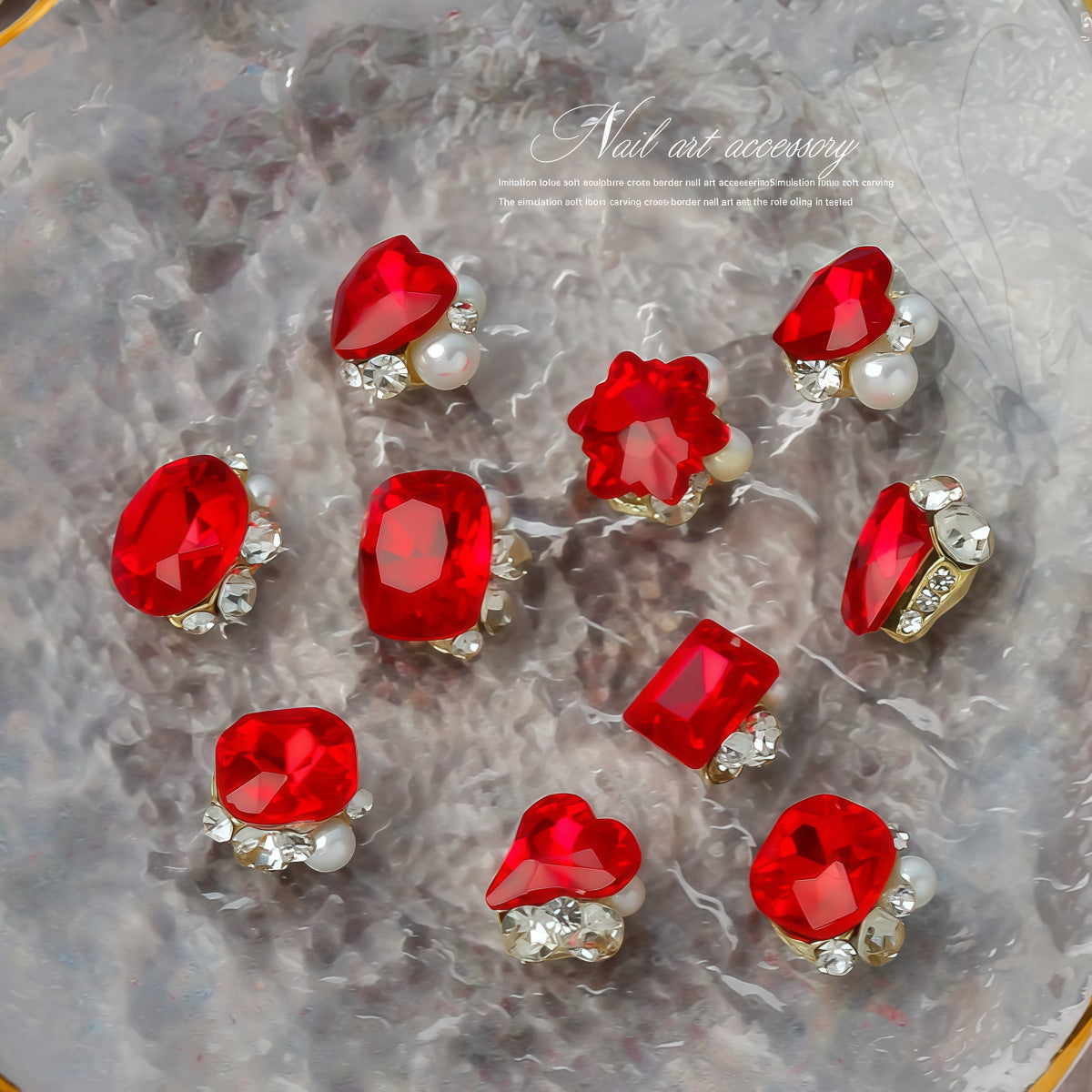 Vintage Bordeaux Red Rhinestone Nail Art Accessories, Luxurious Pigeon Egg Crystal Multi-Style Winter Finished Rhinestones Secondary image