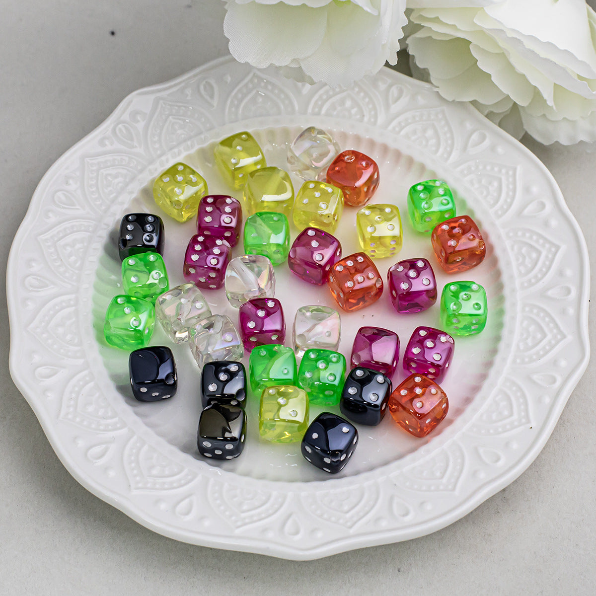 Transparent dice electroplated resin beveled hole loose beads for handmade crafts diy Mobile phone chain bracelet accessories Secondary image