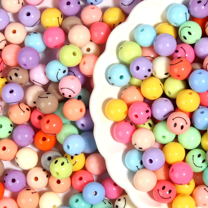 Acrylic colorful cartoon smiley face straight-hole round beads for kindergarten educational stringing diy Homemade bracelet pendants and accessories Secondary image