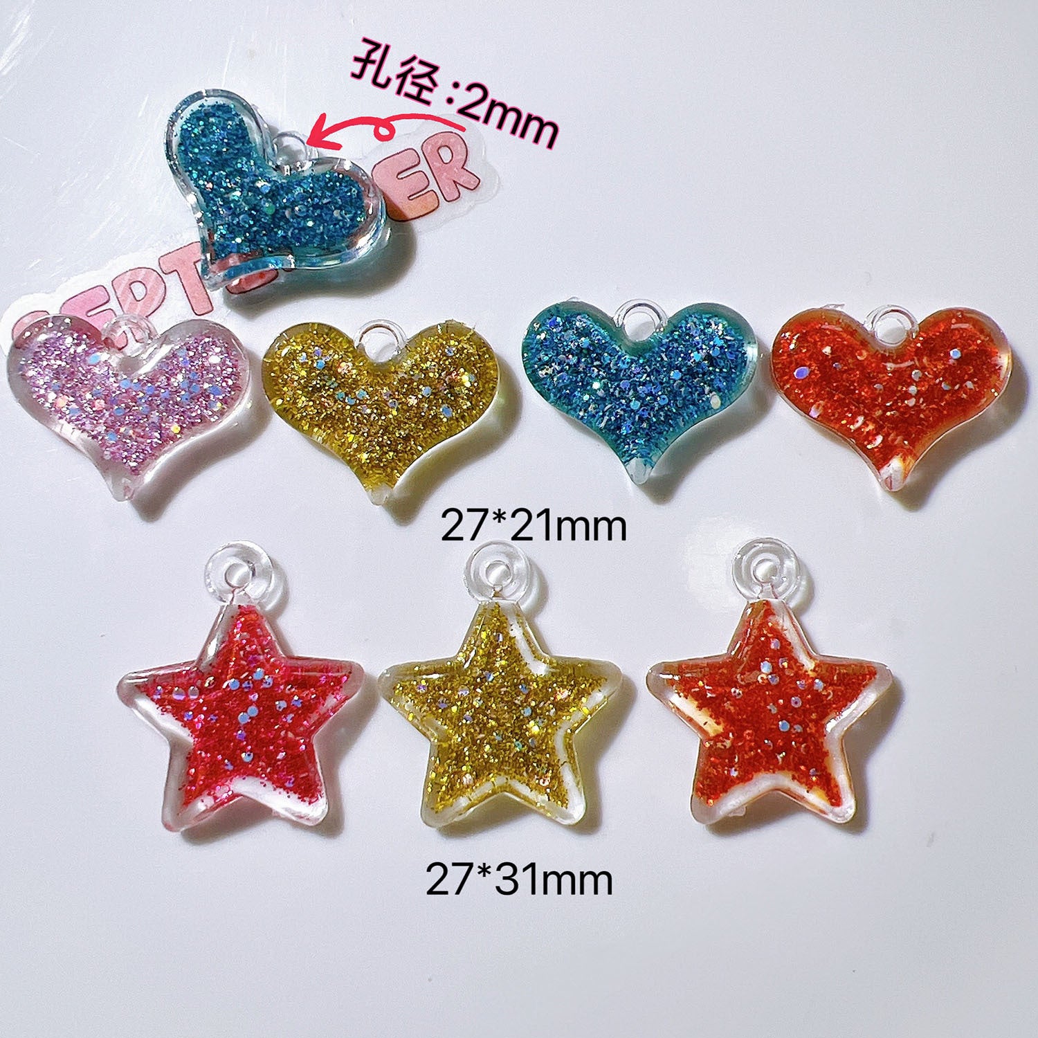 Acrylic jewelry accessories diy Materials: Shoe buckles, hats, cream glue, straw covers, patches, pendants, glitter, heart shapes Secondary image