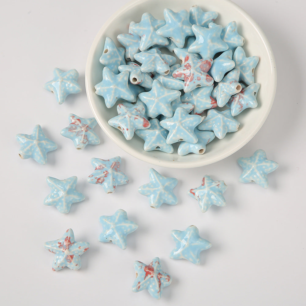 Blue starfish ceramic beads handmade diy Scattered beads Mobile phone chain accessories, bracelets, necklaces, and accessories Secondary image