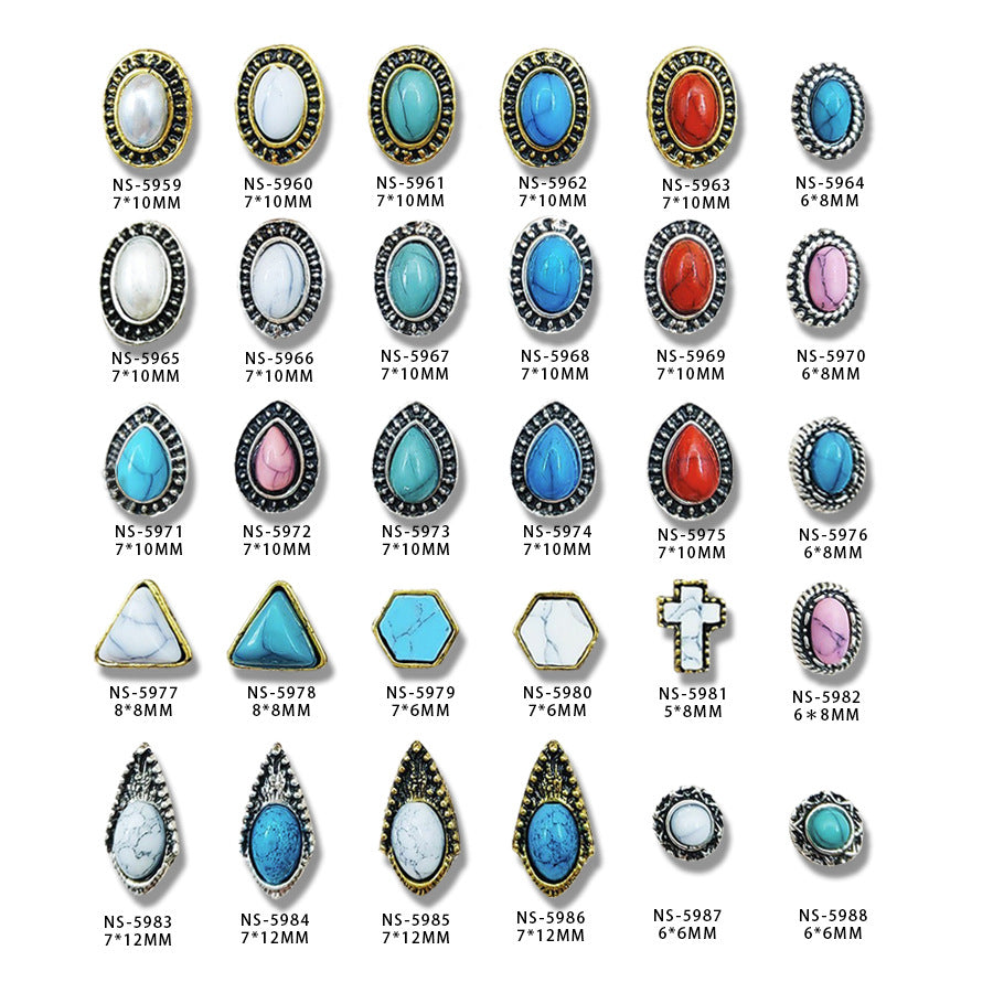 Vintage Palace-Style Nail Art Accessories: Metal Oval Resin Imitation Turquoise Alloy Nail Rhinestones Secondary image