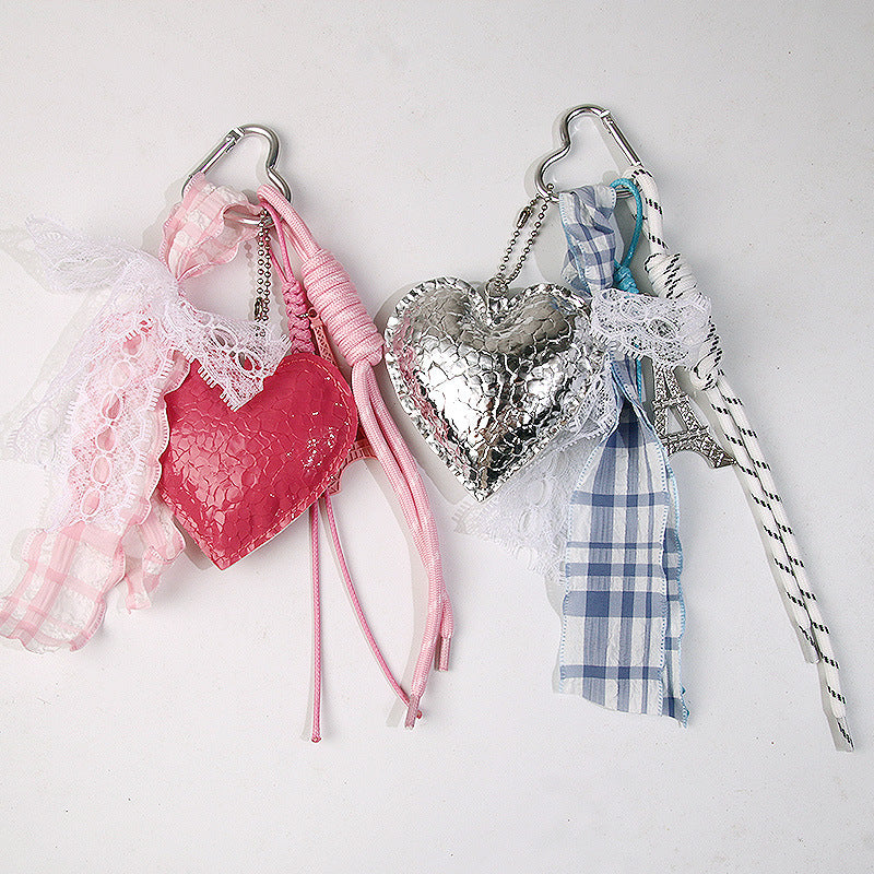 miu-style bag charm with five-pointed star, handmade DIY ribbon bag pendant, Eiffel Tower combination keychain, phone accessory サブ画像