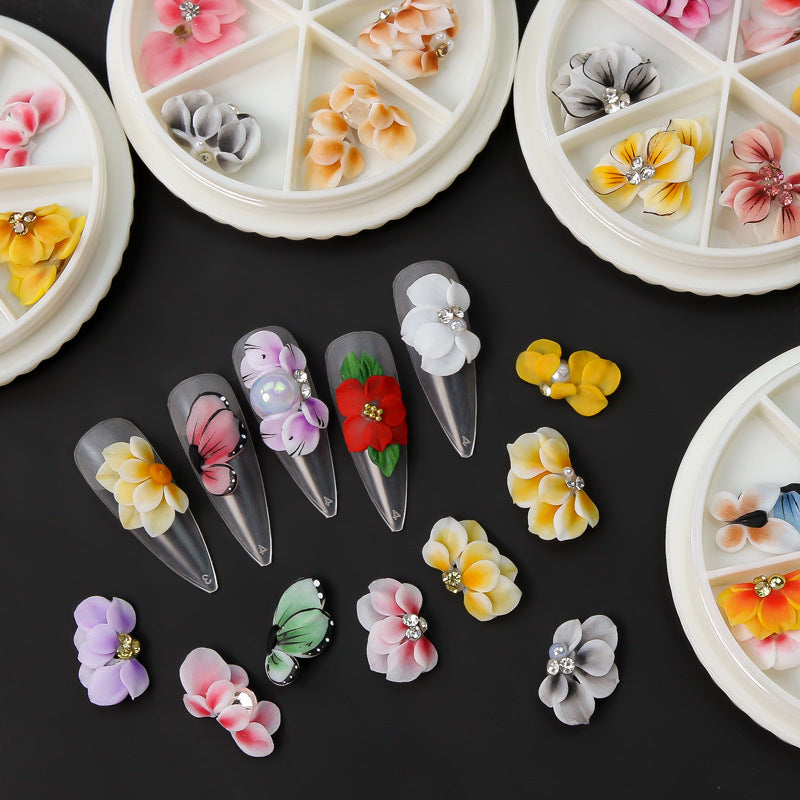 Nail art resin butterfly rhinestone petal nail decorations, handmade gradient flower pearl accessories for decoration Secondary image