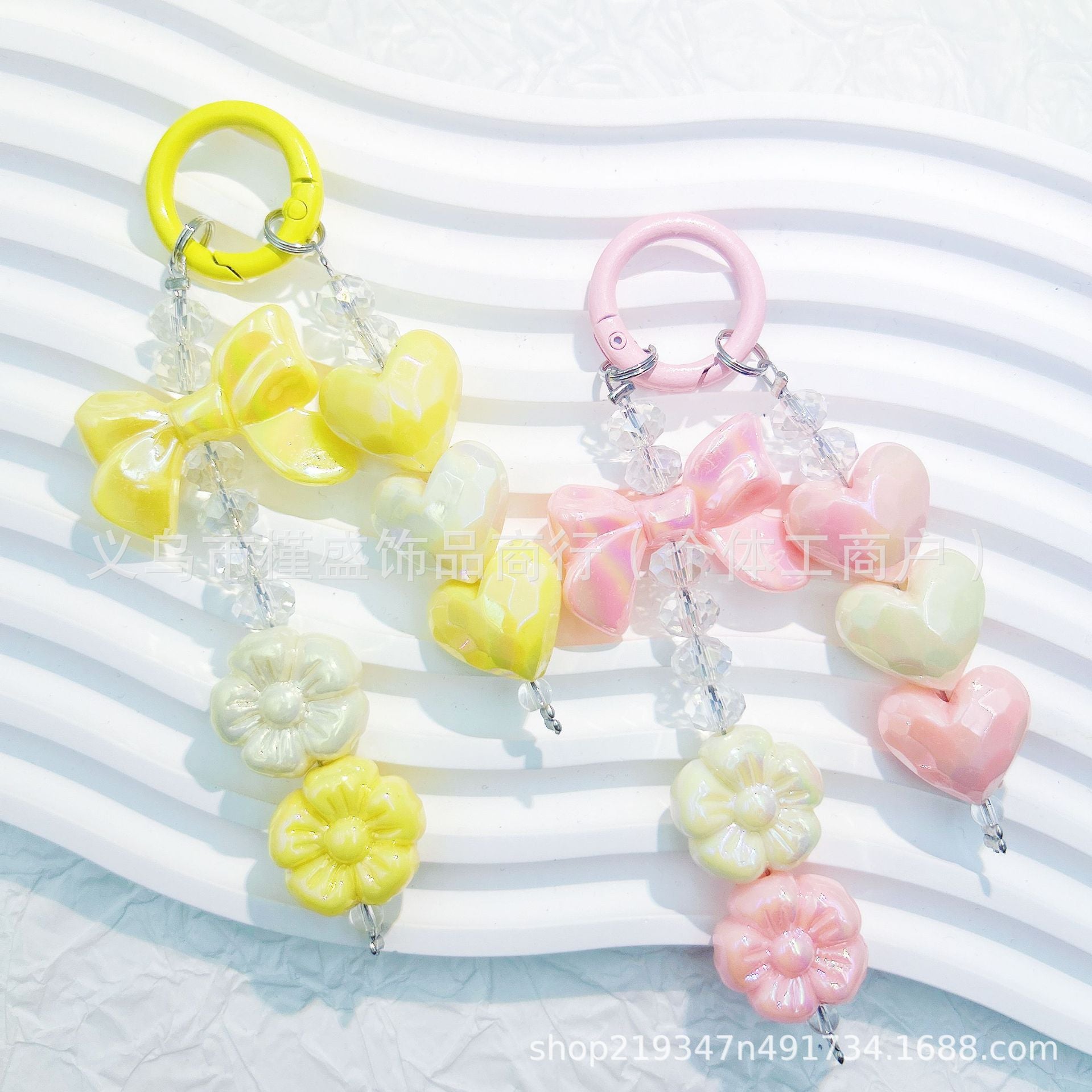 電気メッキのカットエッジハート型ビーズストリング電話チェーンペンダント、短い車のキーチェーンアクセサリー サブ画像