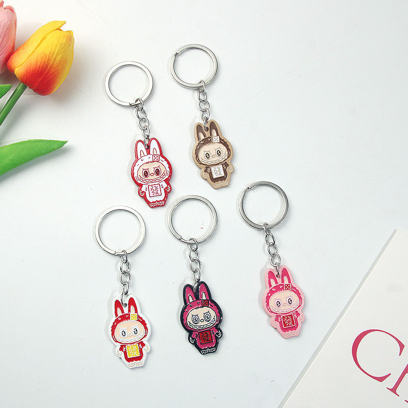 Alloy oil-drip cartoon Labubu keychain pendant, cute bag pendant, keyring DIY accessory decoration サブ画像