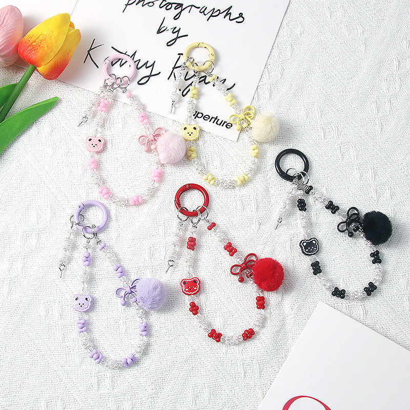 Bear fur ball beaded cute pendant simple handmade DIY semi-finished keychain phone strap bag decoration サブ画像