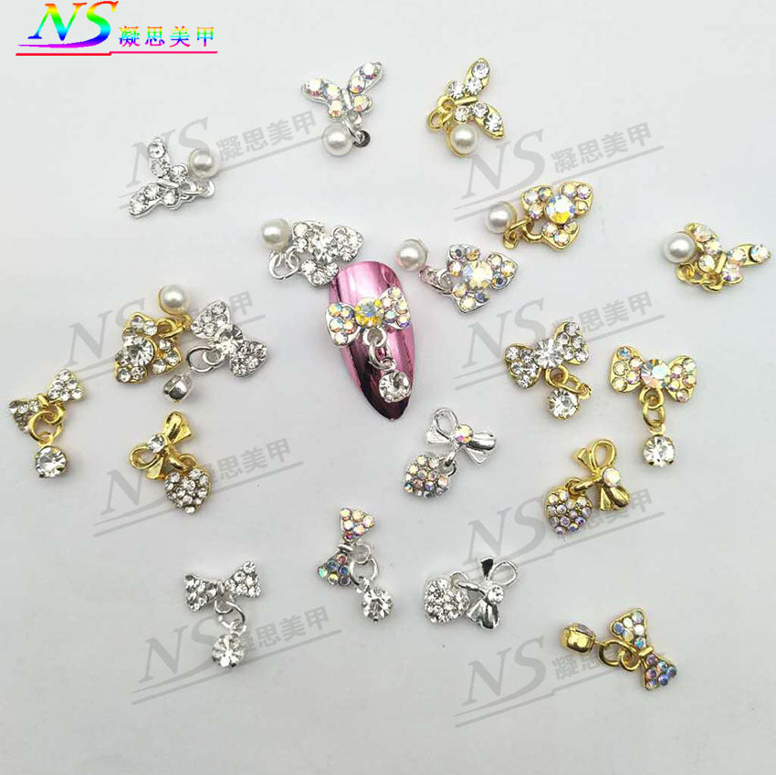 Nail art alloy accessories Sweet Nail Rhinestones Metallic diamond-studded nail stickers with bow design DIY Secondary image