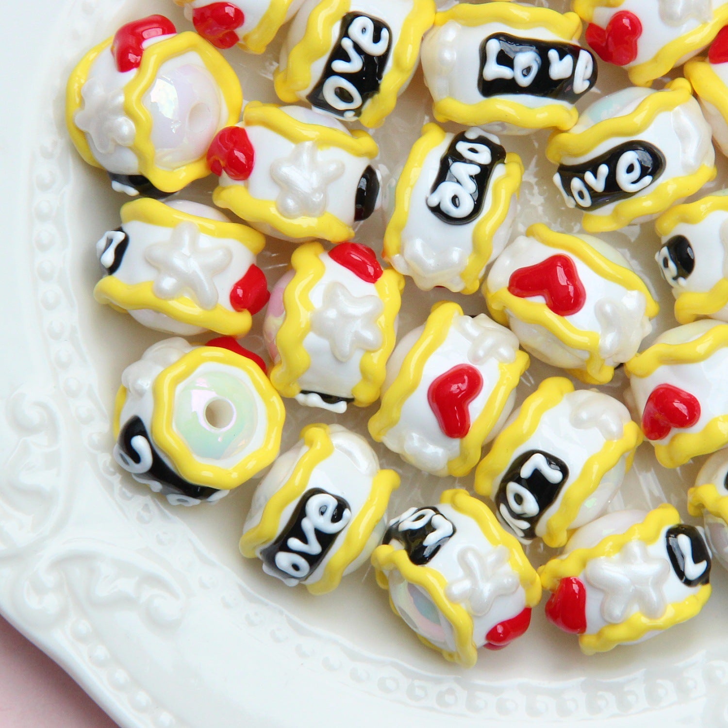 Cream Dopamine Bracelet diy Material Hand-painted Beads Round Beads Loose Beads String Beads Phone Chain diy Secondary image
