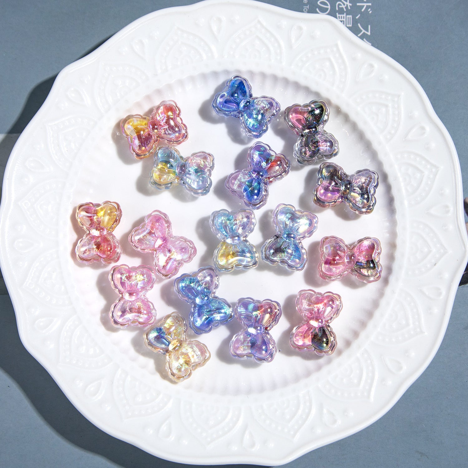 Oil painting bow through-hole resin irregular-shaped beads loose beads diy Phone chain pendant butterfly accessory Secondary image