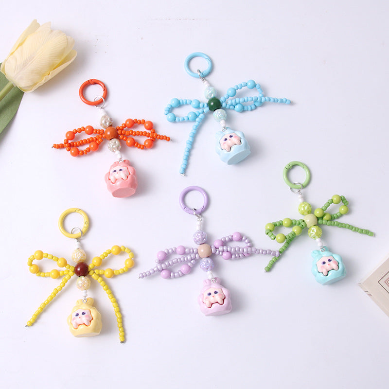 Cartoon bead bow keychain, cute colorful earphone case, chain bag pendant decoration, fresh style サブ画像