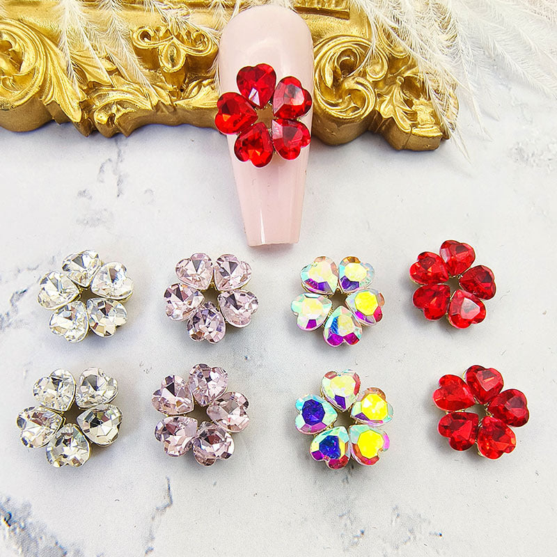 Nail art heart-shaped rhinestone decorations, five-petal pointed-bottom ultra-shiny heart-shaped nail decorations, Japanese and Korean nail polish adhesive rhinestones Secondary image