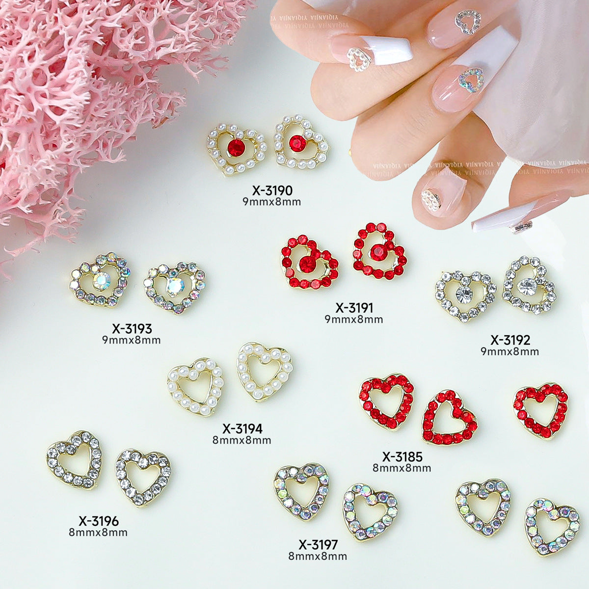 Heart-shaped alloy diamond nail art accessories for Qixi Valentine's Day, hollow-out full-diamond heart-shaped nail decorations Secondary image