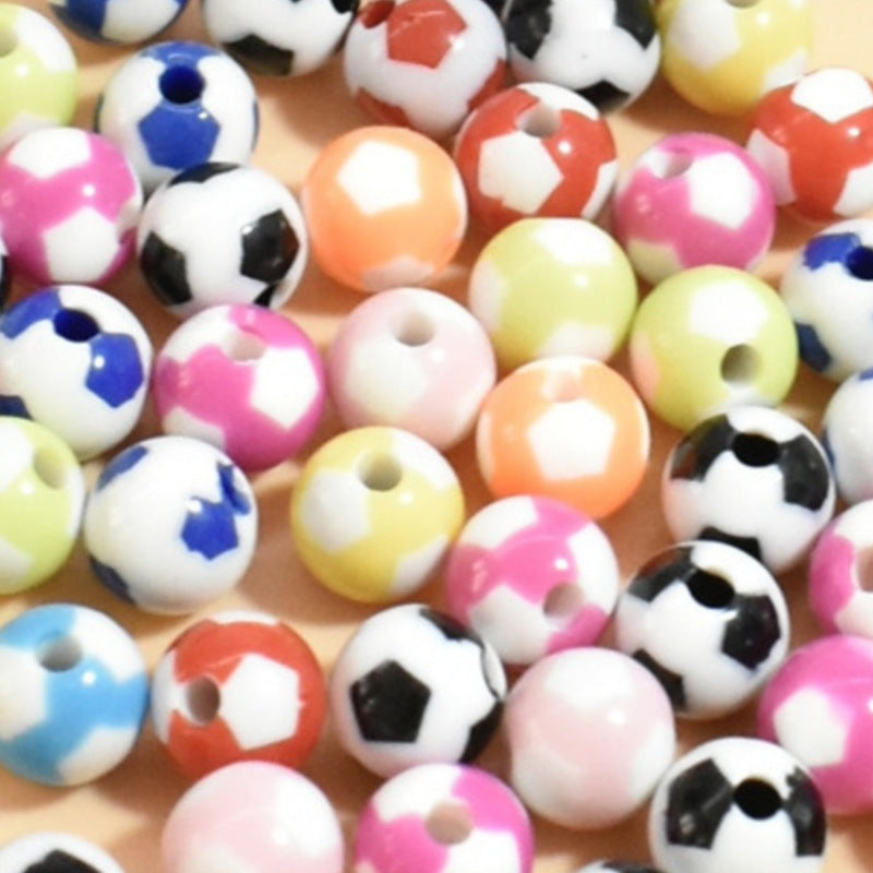 12mm Football-themed colorful mixed acrylic beads diy Beaded jewelry materials and accessories, round beads, loose beads Secondary image