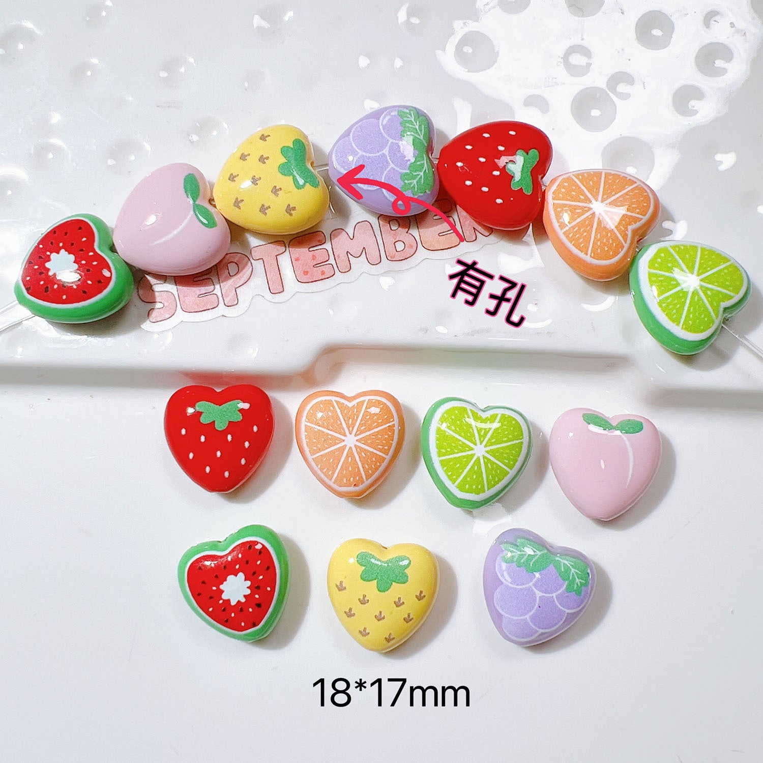 Acrylic beads diy Handmade accessories, shoe charms, children's headwear, bracelets, straight-hole heart-shaped and fruit-shaped charms Secondary image