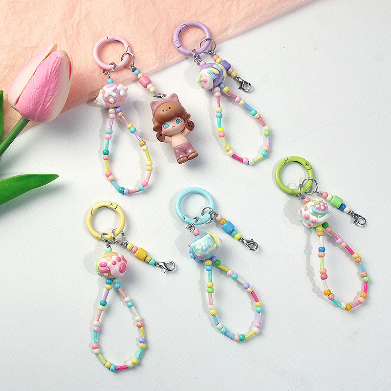 Colorful glass bead blind box cute pendant hanging chain hand-painted beaded DIY handmade woven accessory keychain サブ画像