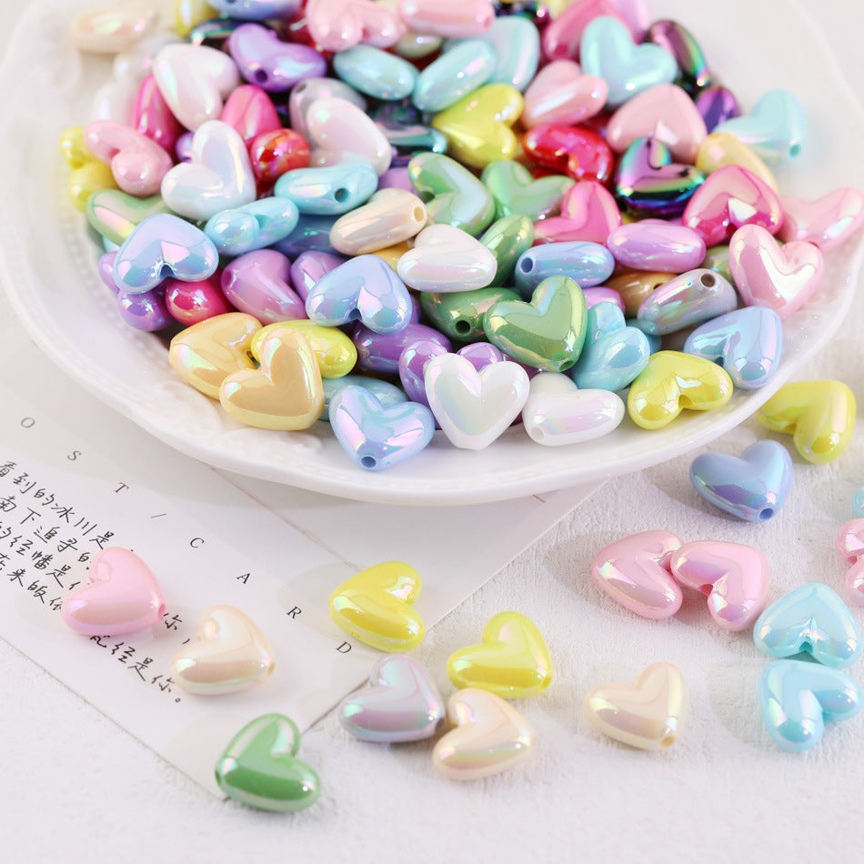 UV Color-coated straight-hole small heart-shaped beads diy Handmade mobile phone chain beaded keychain accessory materials Secondary image