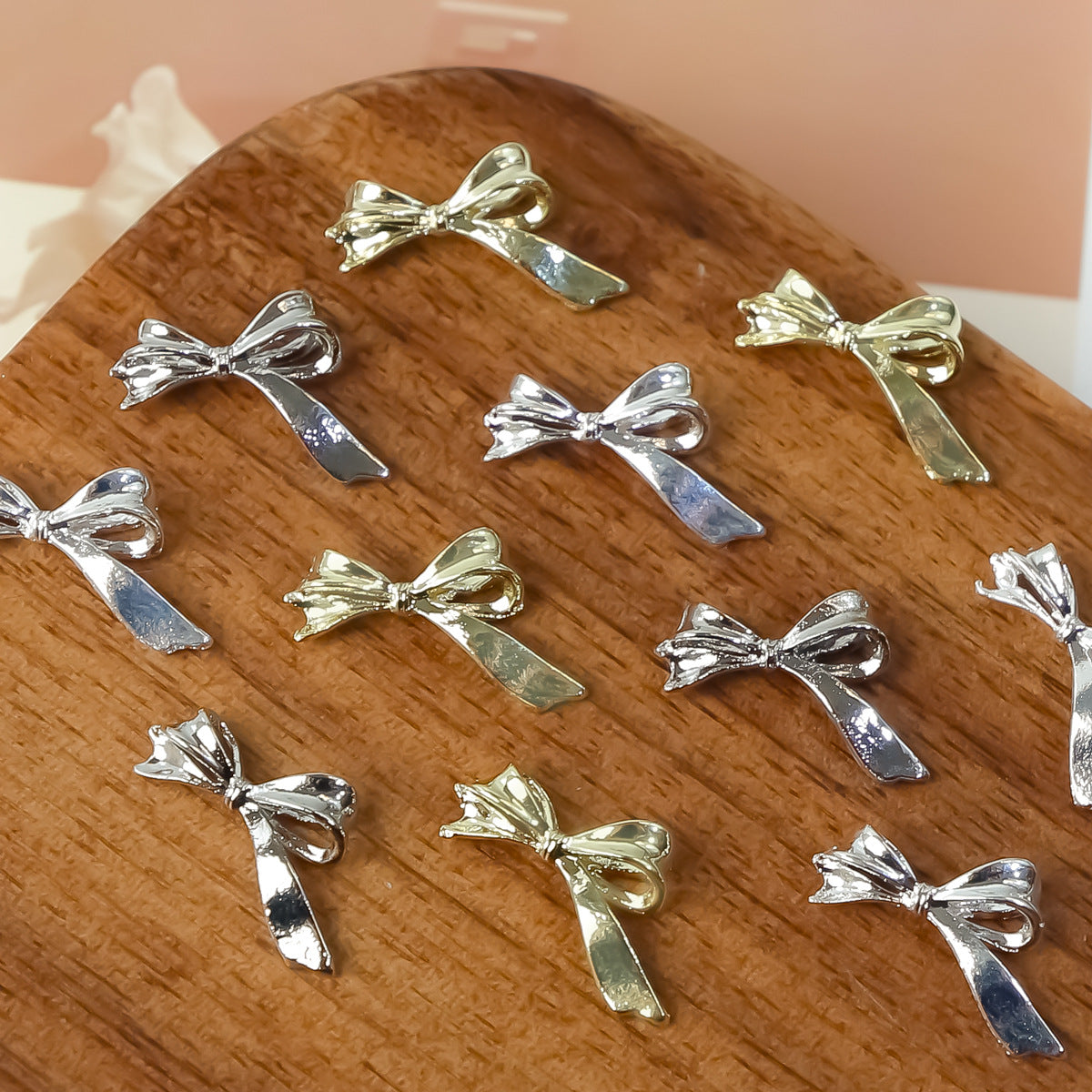 Silver alloy white K bow tie ribbon butterfly nail art accessory, three-dimensional alloy versatile decoration for DIY nails Secondary image