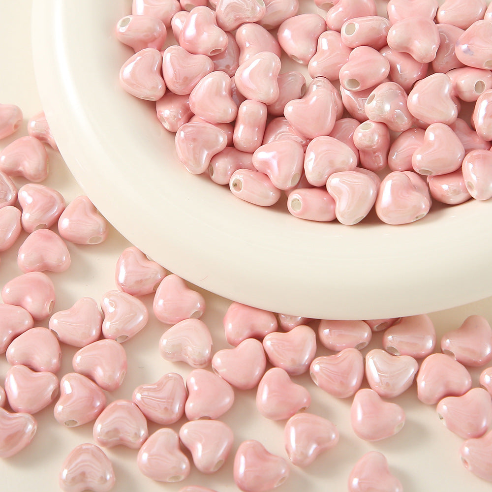 Candy-colored ceramic heart with horizontal hole, handmade diy Beaded bracelet necklace jewelry accessories heart-shaped loose beads Secondary image