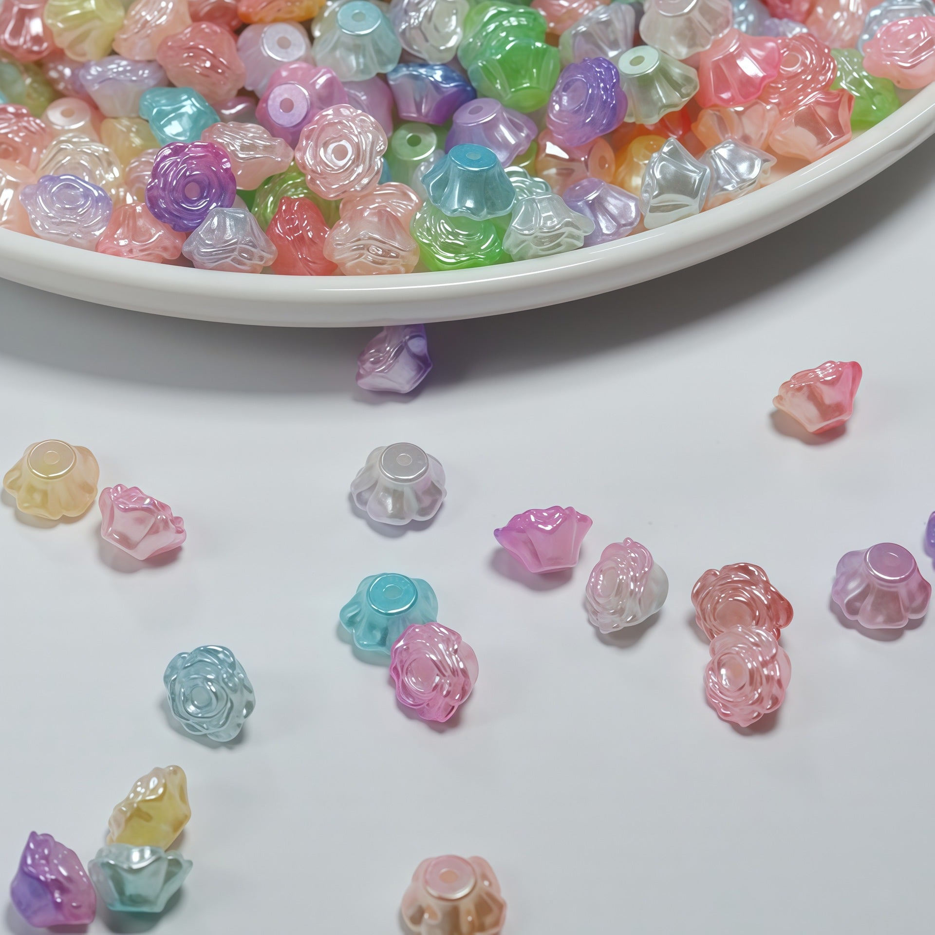 9*6mm Acrylic pearl-colored two-tone gradient rose flower DIY Bracelet, earrings, jewelry accessories and materials Secondary image