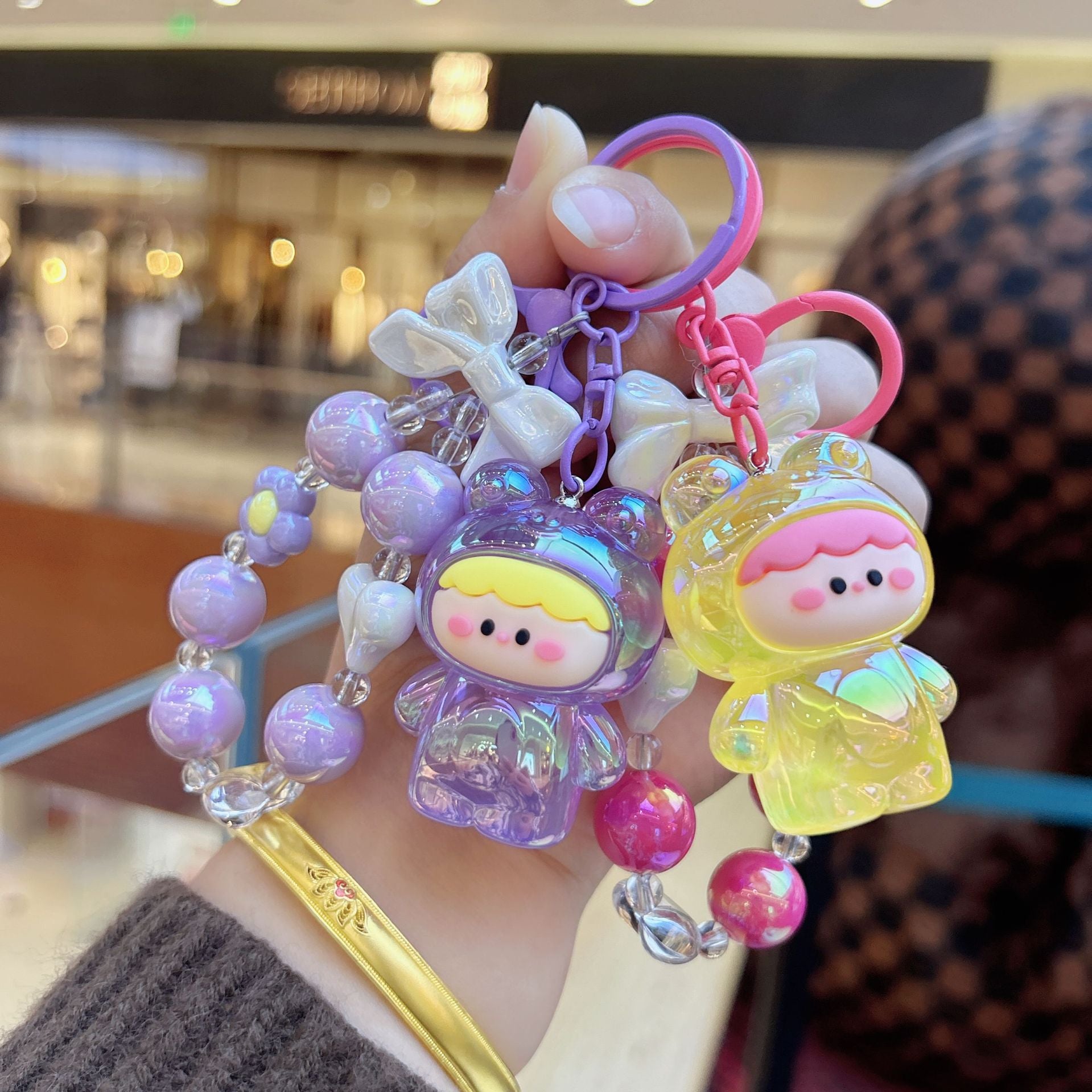 アクリル製 光る カエル ビーズ キーホルダー 絶妙 かわいい 携帯 ペンダント バッグ デコレーション dly サブ画像