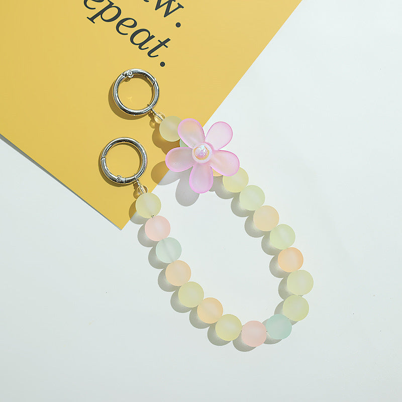 5枚の花びらの花の透明なフロストビーズの電話チェーンキャンディビーズイヤホンケースアクセサリーDIYウォーターカップハンドヘルドチェーンアクセサリー サブ画像