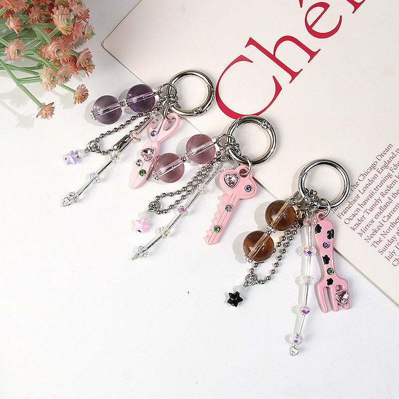 Sweet and Cool Girl Niche Design Alloy Lacquer Diamond-Embellished Colorful Keychain, Personalized Versatile Bag Pendant Accessory サブ画像