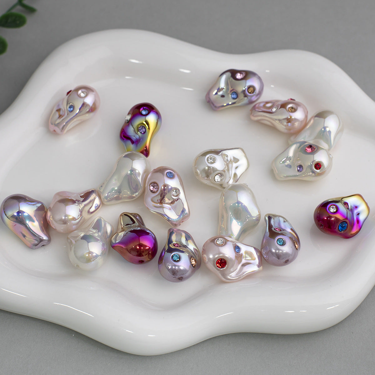 Cold Moon Irregular Shaped Pearl with Diamond Inlay Baroque Imitation Pearl Electroplated Through-Hole Loose Beads diy Bracelet Jewelry Accessories Secondary image