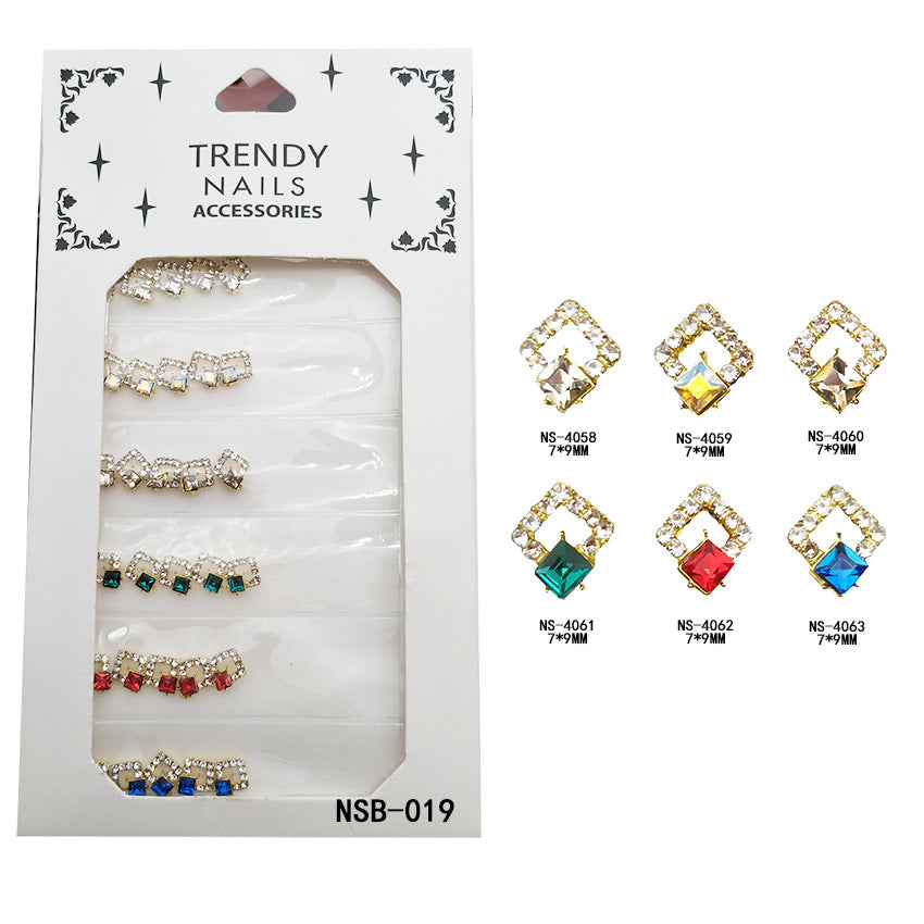 Nail art rhinestones, full rhinestone alloy nail decoration stickers, six-compartment mixed pack, marquise and teardrop shapes, shiny Secondary image