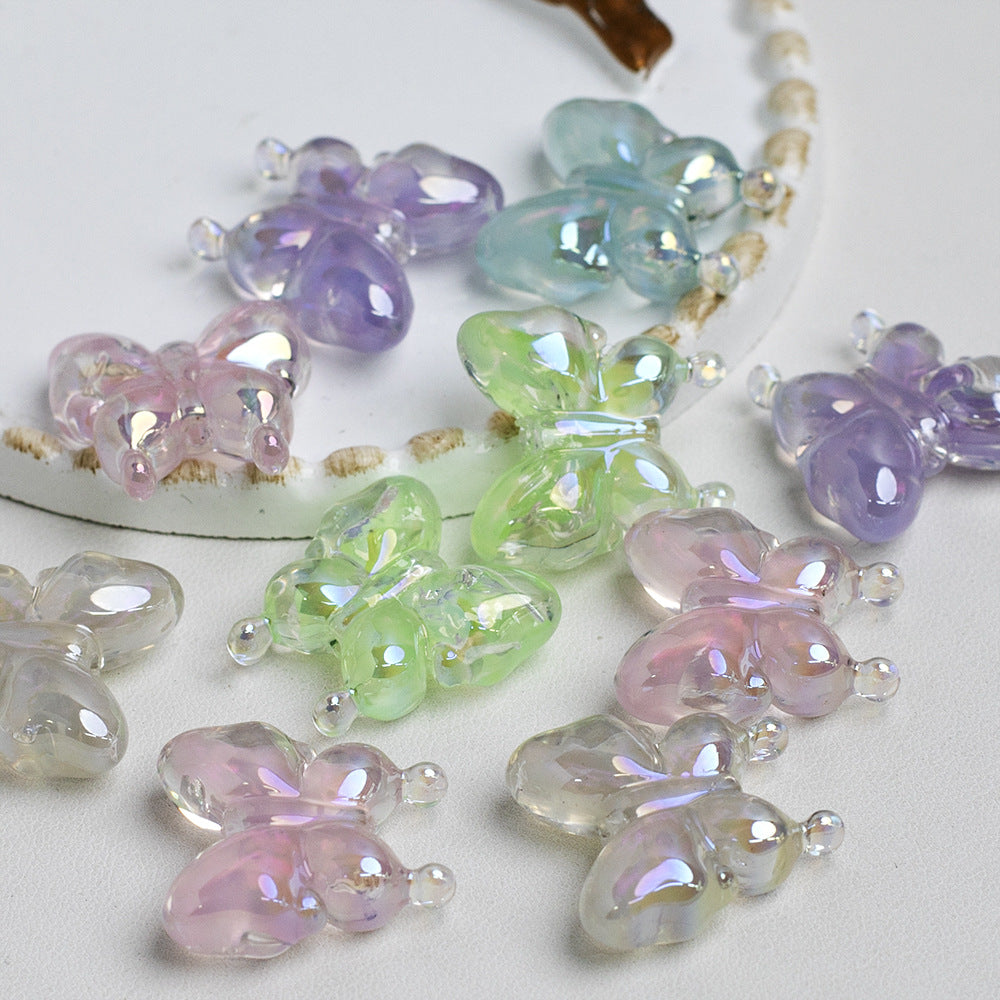 Light Encounter oil painting swallowtail butterfly electroplated resin beads with through holes diy Mobile phone chain accessories Secondary image