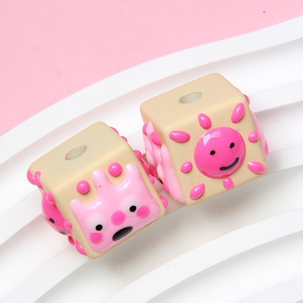 Square4Hand-painted Beads diy Beaded Cartoon Three-Eyed Quirky Painted Beads DIY Phone Chain Car Mount Secondary image