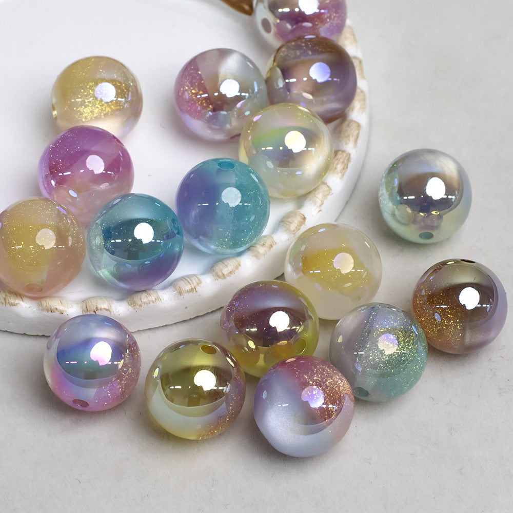 Stardust and Feather Round Beads Electroplated Resin Through-Hole Loose Beads for Handicrafts diy Mobile phone beaded accessories Secondary image