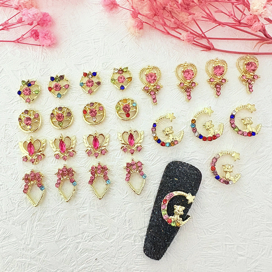Sailor Moon Heart-Shaped Rhinestone Nail Art Accessories Alloy Material Kit Magic Wand Nail Decorations Rhinestones Secondary image