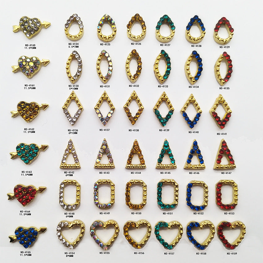 Trendy Japanese-style nail art rhinestones, six-compartment mixed styles: water drop, marquise, heart, diamond, and arrow-through-heart. Direct from the manufacturer Secondary image