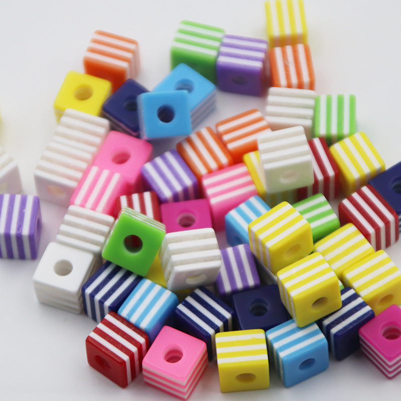 Cylindrical square resin striped large-hole beads colorful string beads diy Handmade jewelry accessories Secondary image