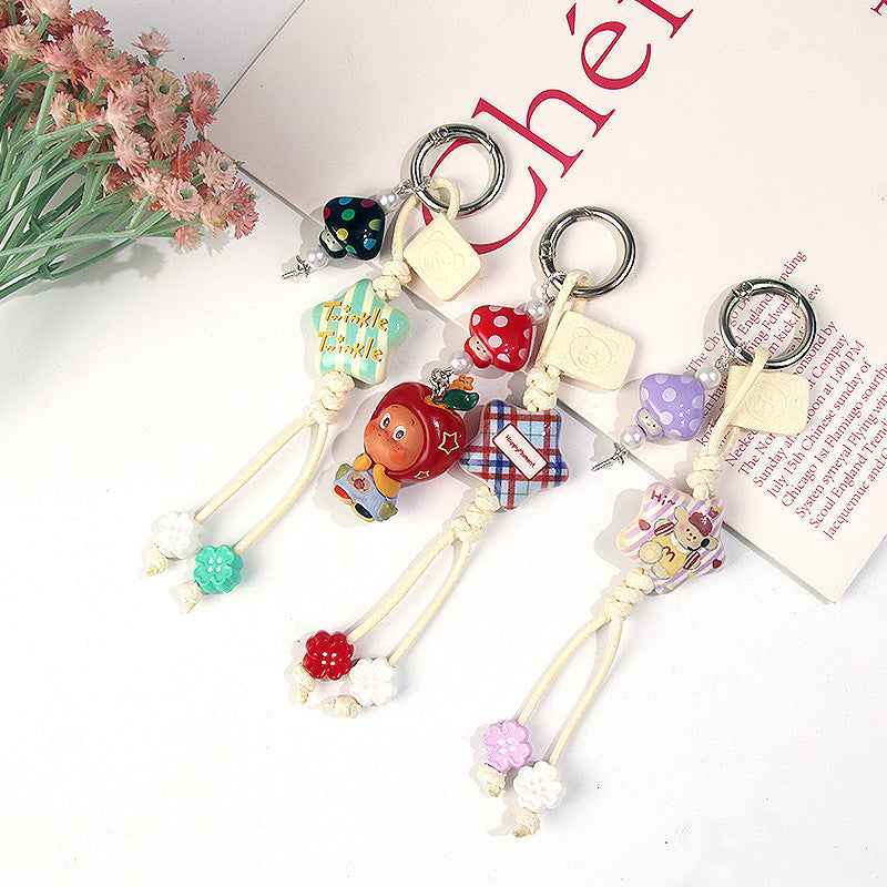 Handmade braided rope printed five-pointed star pendant DIY semi-finished product phone chain keychain bag pendant accessory サブ画像