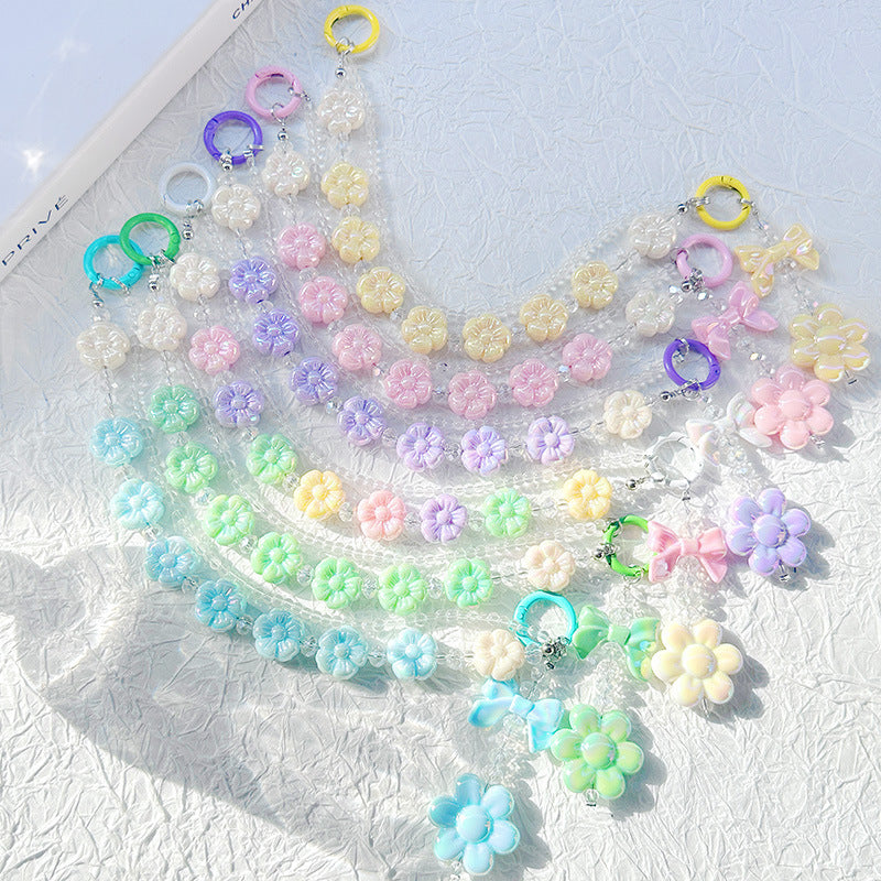 カラフルな花のビーズのダブルチェーンの電話ペンダントキーホルダーバッグアクセサリー、女性の友人向け サブ画像
