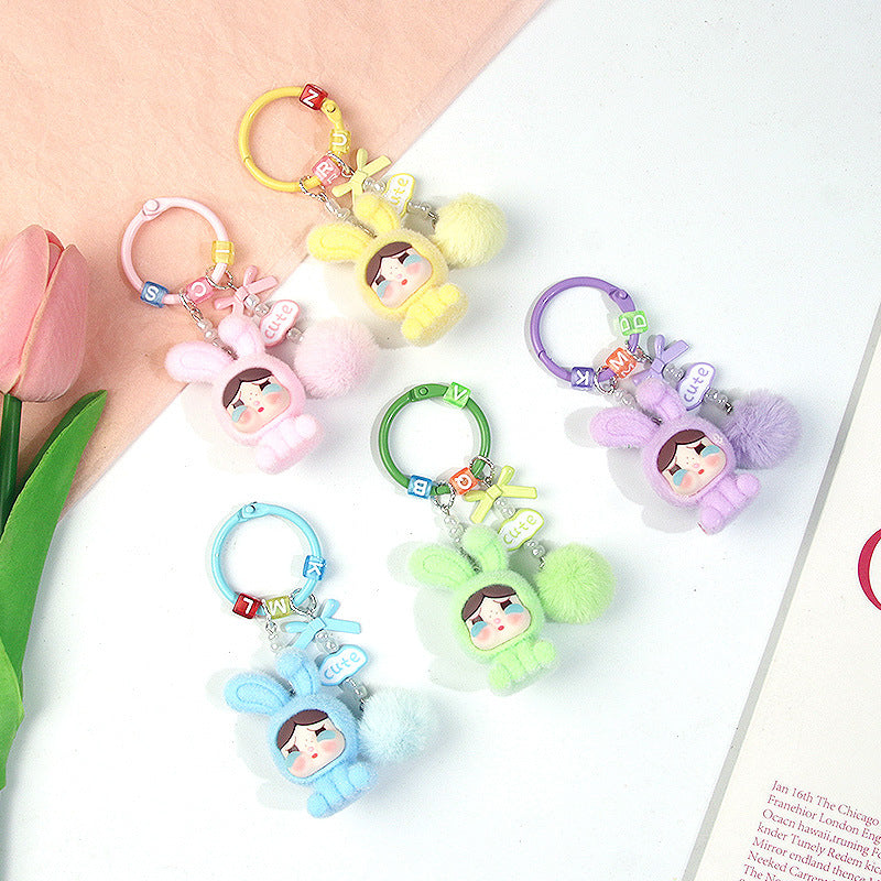 Flocked crying doll keychain DIY cute pendant creative cartoon keychain phone strap bag pendant サブ画像