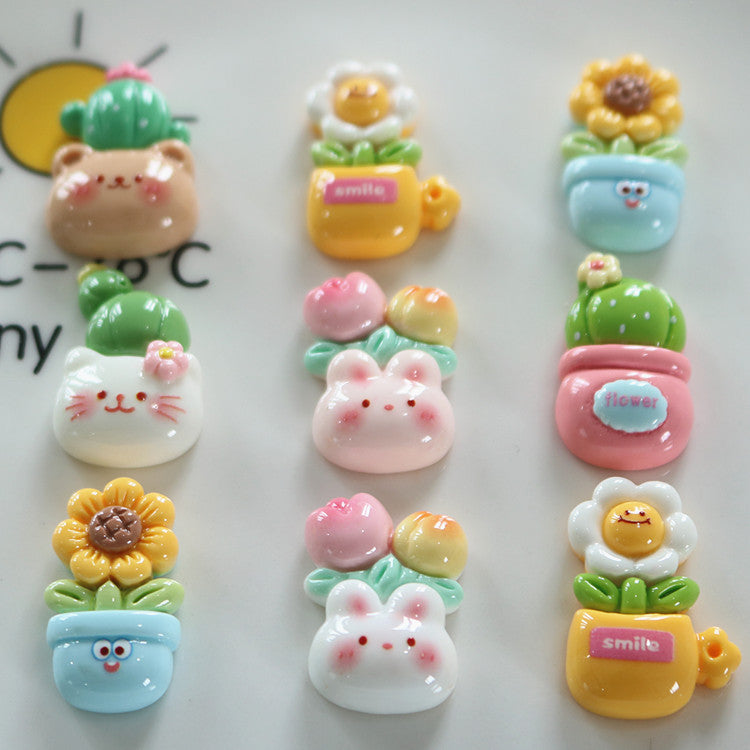 Flower Plate Cactus Sunflower Glossy DIY Cream Phone Case Car Refrigerator Keychain Accessories South 25 Secondary image