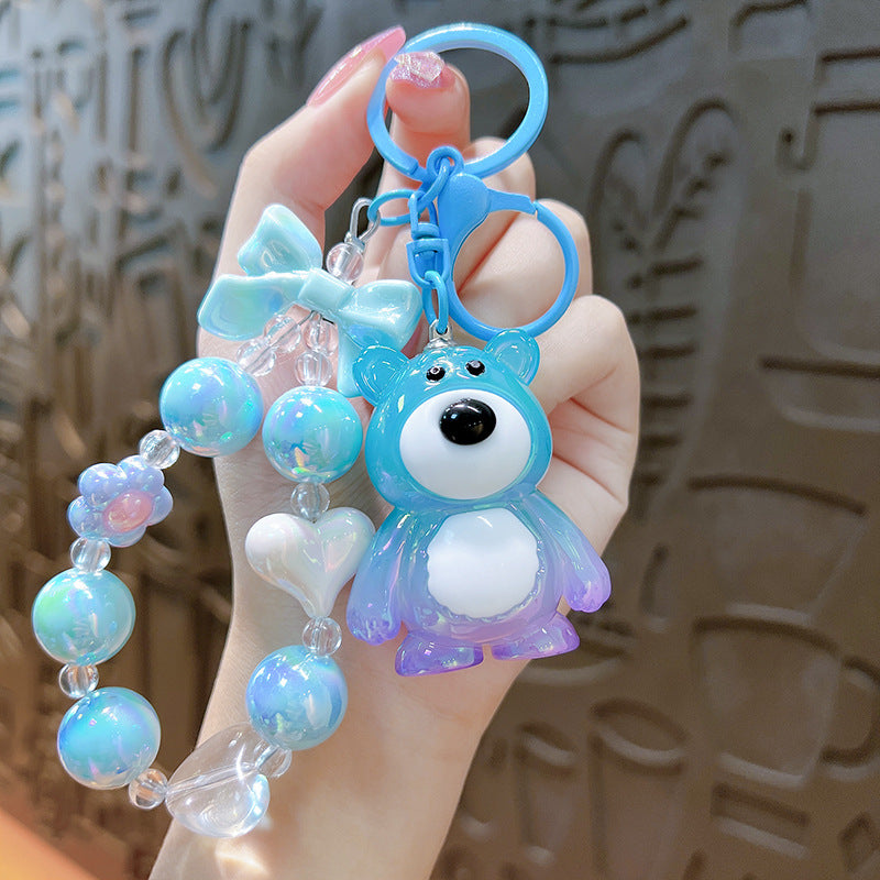 グラデーション ストロベリーベア ビーズ 携帯キーホルダー ペンダント バッグアクセサリー キュート 絶妙 キーホルダー ギフト サブ画像