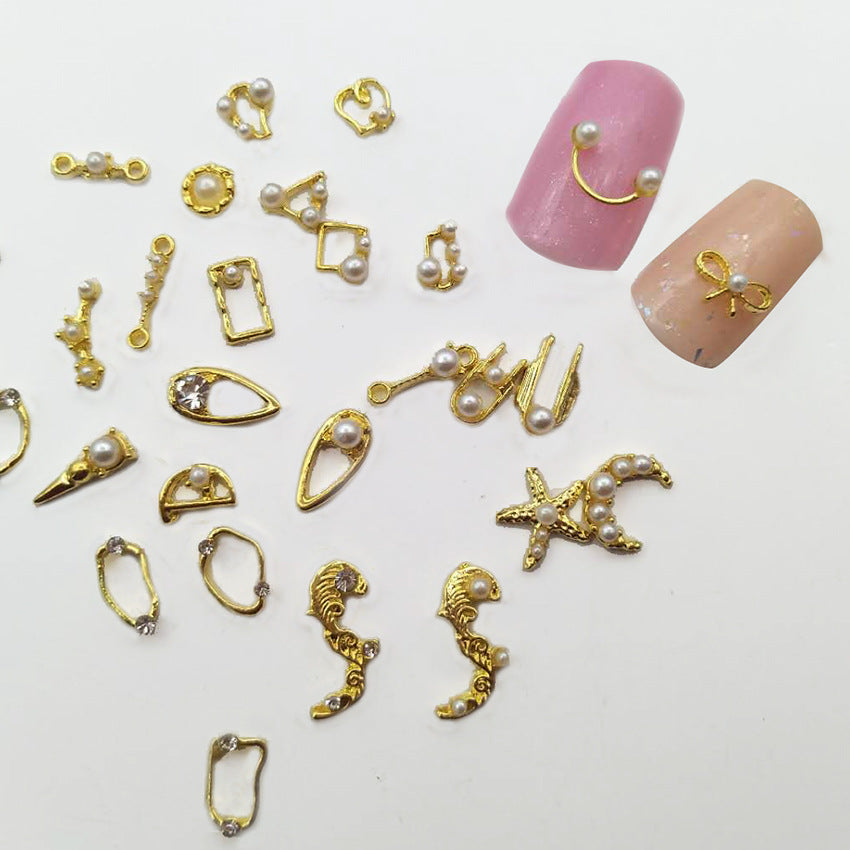 Cross-border supplier of popular Japanese-style nail art accessories: moon, stars, geometric shapes, smiley faces, pearl nail stickers, alloy manufacturer Secondary image