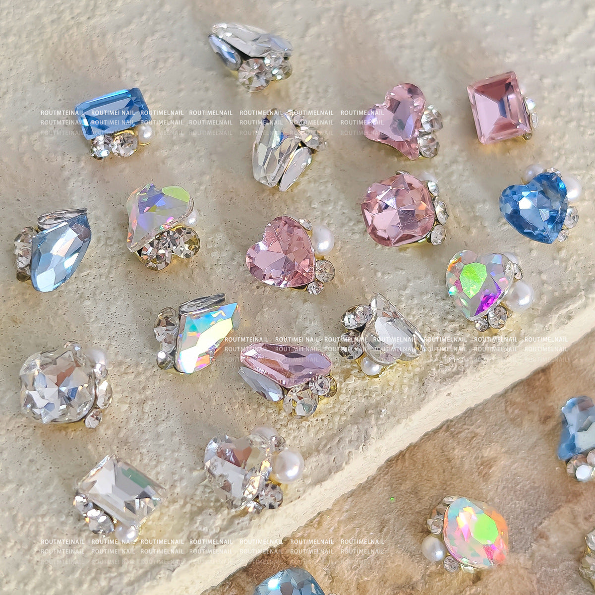 Nail art crystal rhinestone finished product, super shiny, asymmetrical heart shape, rectangular right angle, hand-set pearl nail decoration Secondary image