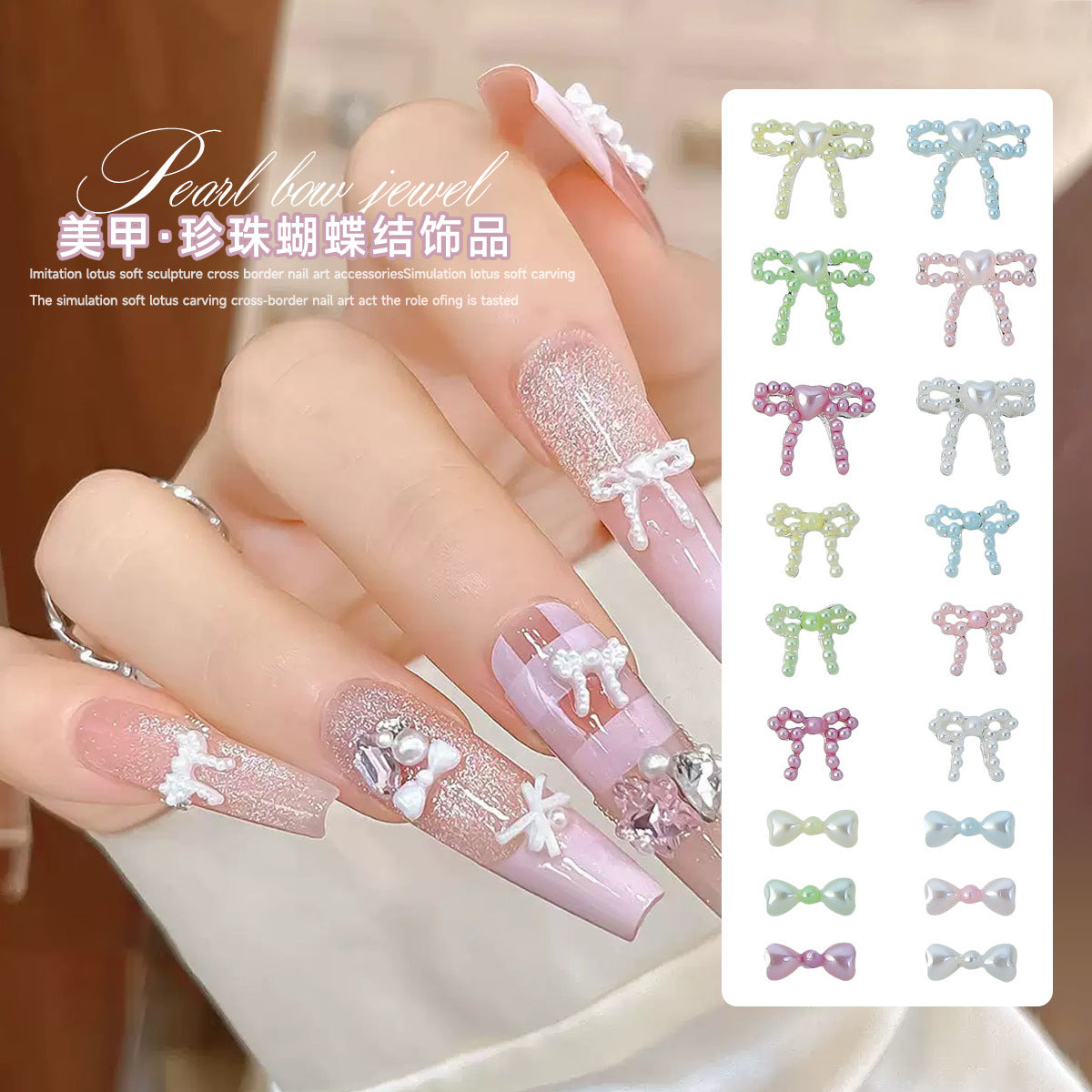 Nail art accessories in macaron multi-color series, pearl bows, sweet and colorful nail decorations Secondary image