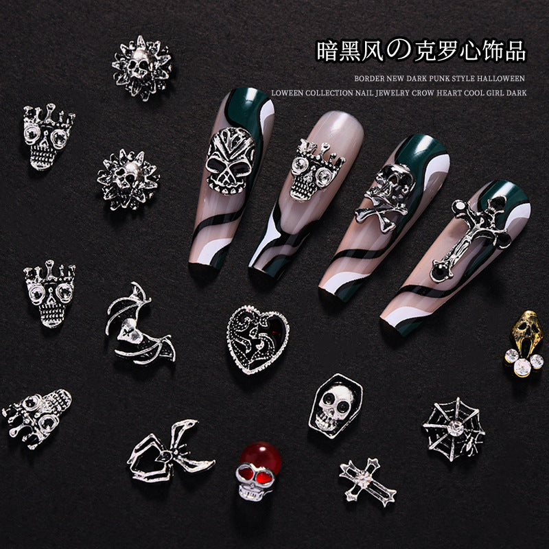Vintage Chrome Hearts Nail Art Accessories Halloween Skull Cross Dark Punk Style Personalized Nail Decoration Secondary image